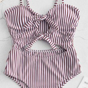 ZAFUL Striped Tied Cut Out Swimsuit - S